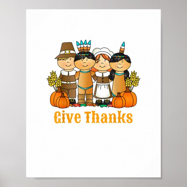 Poster Deem aos Obrigados Pilgrim Indian Pumpkin Ação de  (Frente)