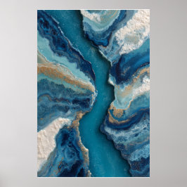 Poster Deep Blue Gold Vein Ocean Abstract