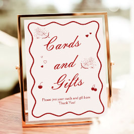 Poster Deep Red Cherry Bridal Shower Cards and Gifts