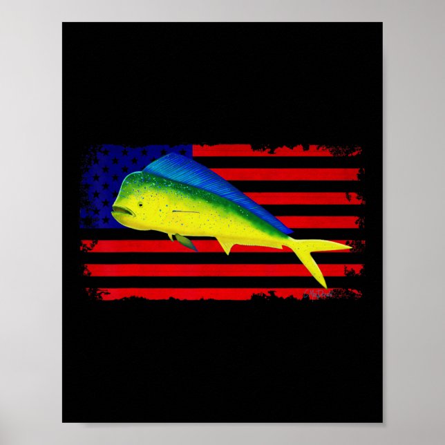 Poster Deep Sea Fishing Mahi Mahi America July 4th  (Frente)