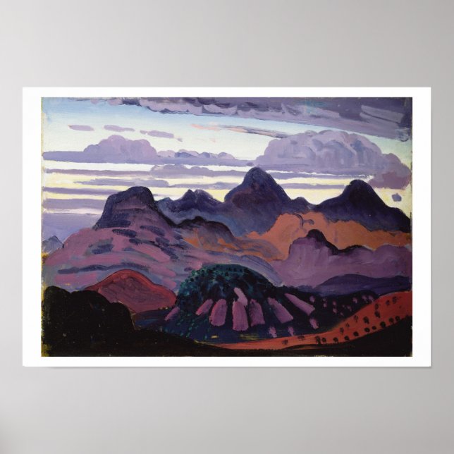 Poster Deep Twilight, Pirenéus, c.1912-13 (petróleo no pa (Frente)