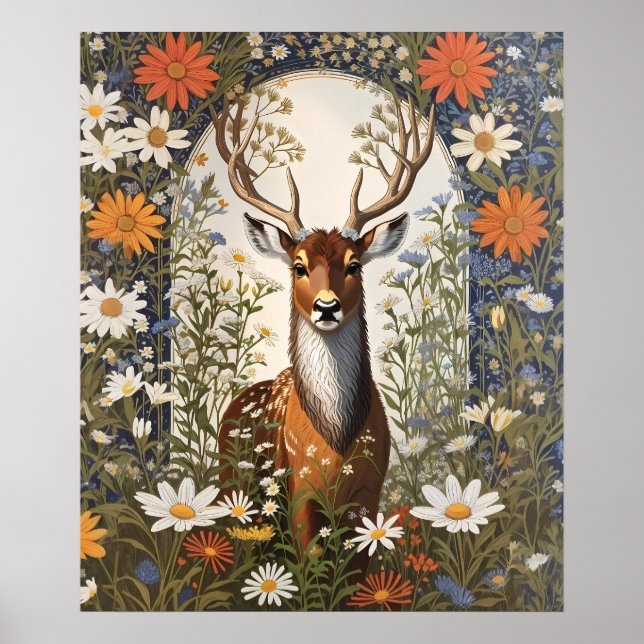 Poster Deer Amid Daisy Flowers (Frente)