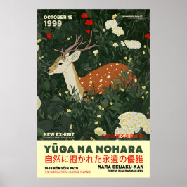 Poster Deer and Floral Art Print Japanese Nara Wildlife
