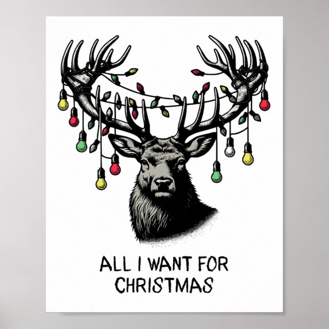 Poster Deer Buck Doe Todos Querem Luzes De Natal (Frente)
