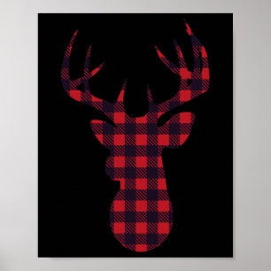 Poster Deer Buck Silhouette Xadrez Vermelha Correspondend