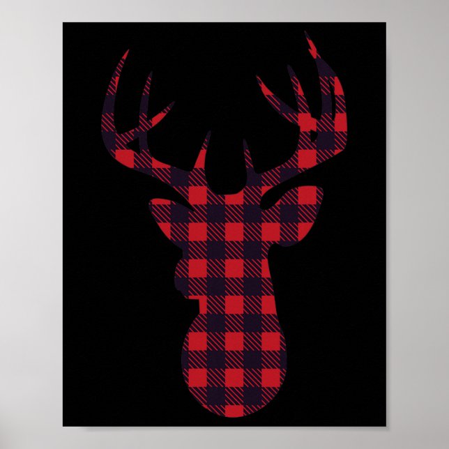 Poster Deer Buck Silhouette Xadrez Vermelha Correspondend (Frente)