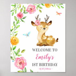 Poster Deer Girl First Birthday Colorors Animal Welcome