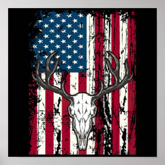 Poster Deer Head Skull Hunting American Flag