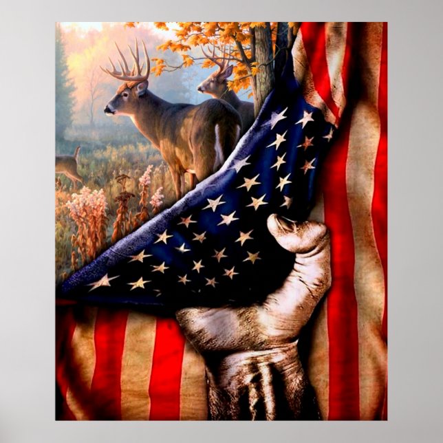 Poster Deer Hunting USA Flag Blanket (Frente)