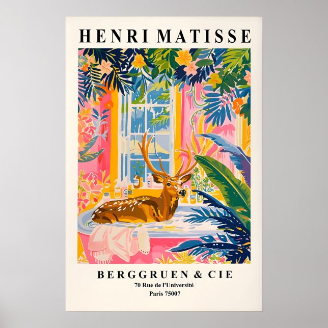 Poster Deer in bathtub funny poster, Matisse print (Frente)