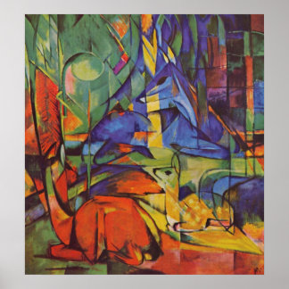 Poster Deer in Forest por Franz Marc