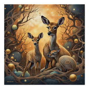 Póster Deer in the Fantasy Forest