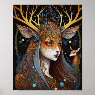 Poster Deer Lady Fantasy Art