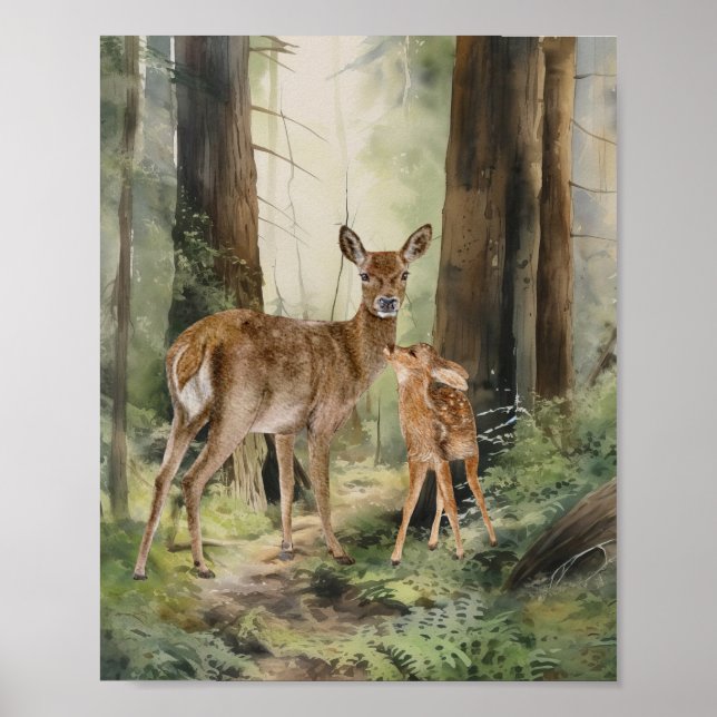 Poster Deer Redwood Forest Watercolor (Frente)