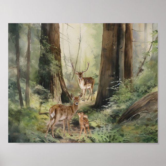 Poster Deer Redwood Forest Watercolor (Frente)