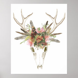 Poster Deer Skull e Flores