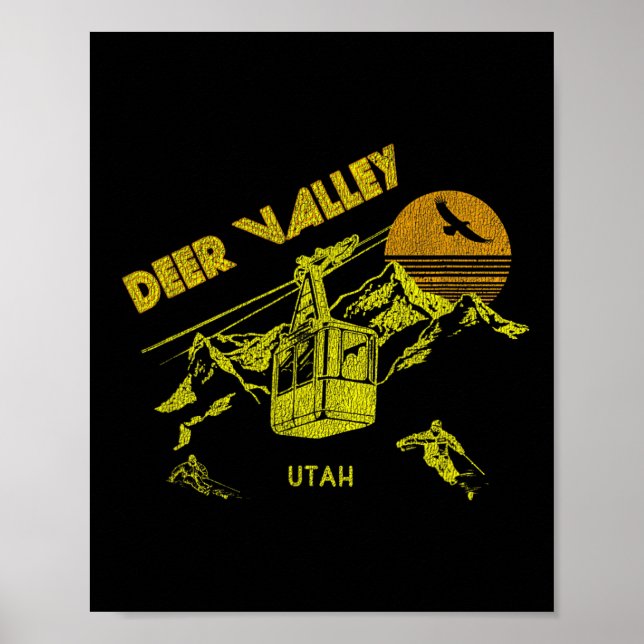 Poster Deer Valley Utah Retro Skiing Tee (Frente)