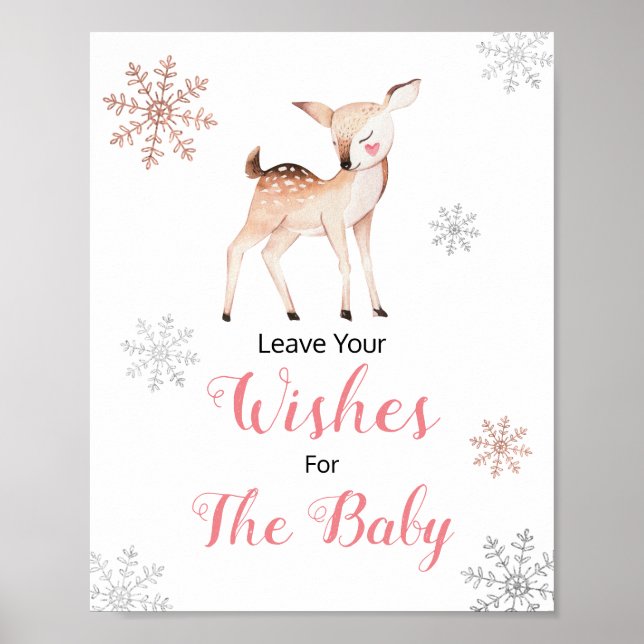 Poster Deer Winter Snowflakes ONEderland Deseja Bebê (Frente)