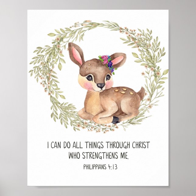 Poster Deer Woodland Animal Wall Art, Scripture Nursery P (Frente)