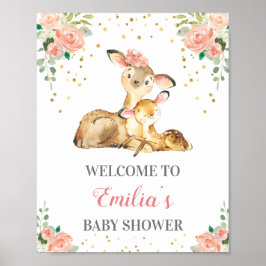 Poster Deer Woodland Baby Girl Chá Sprinkle Bem-Vindo
