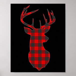 Poster Deer Xadrez Red Reindeer Buck Natal