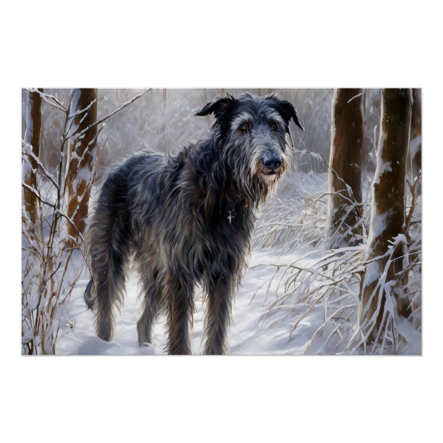 Póster Deerhound Escocês Deixe-o nevar no Natal (Frente)