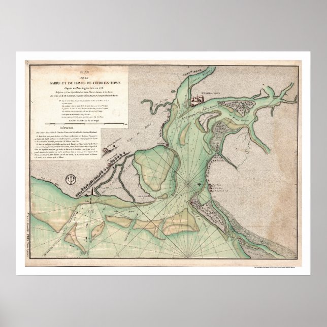 Poster Defesa de Charleston SC Map 1778 (Frente)