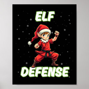 Poster Defesa do Elf do Natal Artes Marciais Engraçadas K
