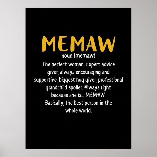 Poster Definição de Memaw de Arte-Mãe (Frente)