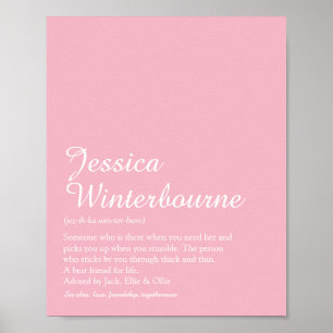 Poster Definição de Nome Elegante Script Girly Pink Diver