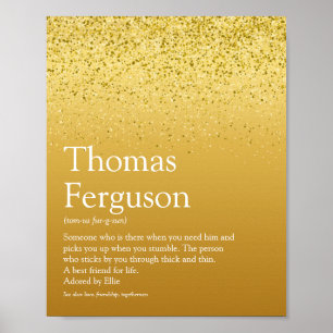 Poster Definição de Nome Glitter Dourado Glitzy Modern Fu