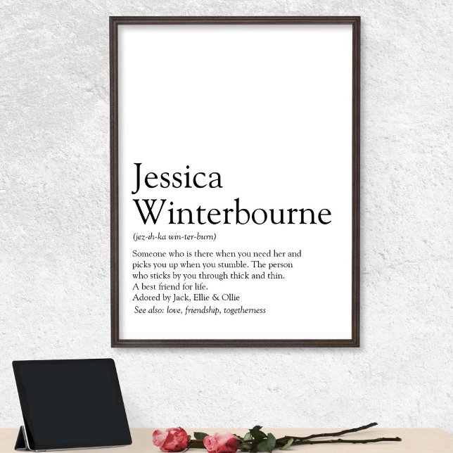 Poster Definição do nome Tipografia Preta e Branco (Fun Modern Personalized Name Definition Poster)