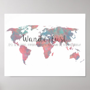 Poster Definição do Wanderlust no mapa do mundo da
