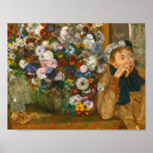Poster Degas, uma mulher sentada ao lado de uma vaso de f