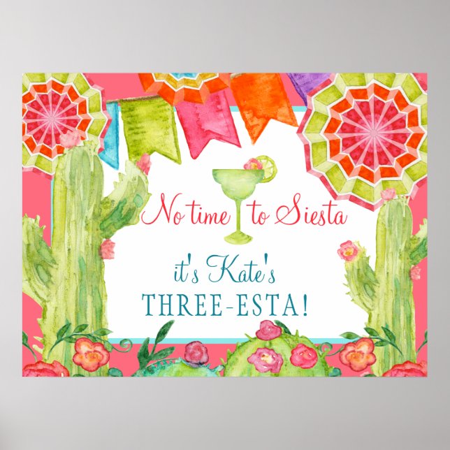 Poster Deixe Fiesta Cactus Flower aniversário de 3 anos (Frente)
