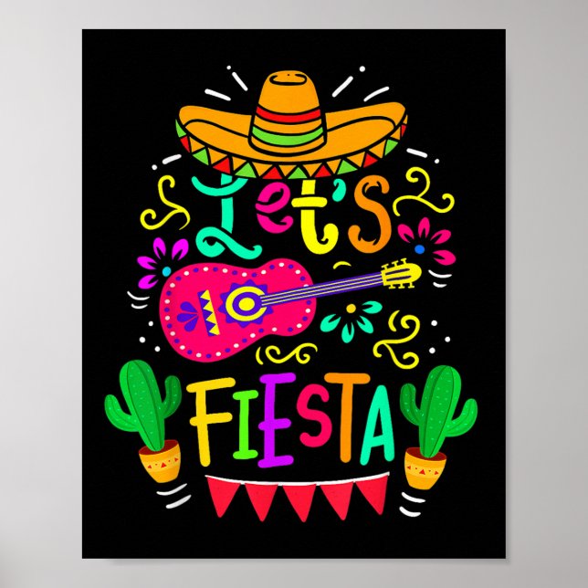 Poster Deixe Fiesta Cinco De Mayo Partido Mexicano Guitar (Frente)