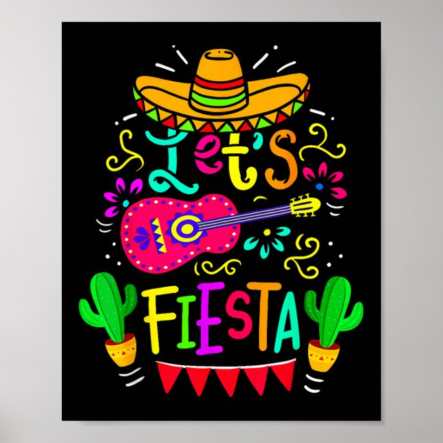 Poster Deixe Fiesta Cinco De Mayo Partido Mexicano Guitar (Frente)