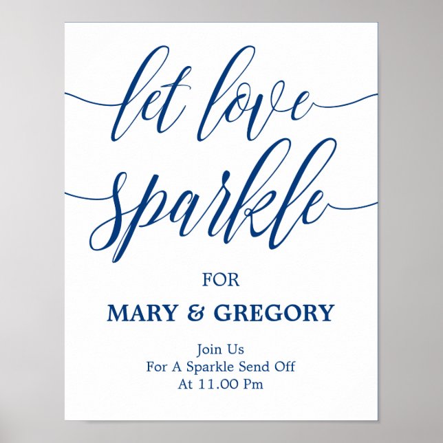 Póster Deixe o Marinho de Sinal de Casamento Sparkle Azul (Frente)