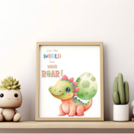 Poster Deixe o Mundo Ouvir o Seu Rugido! Dino Watercolor 