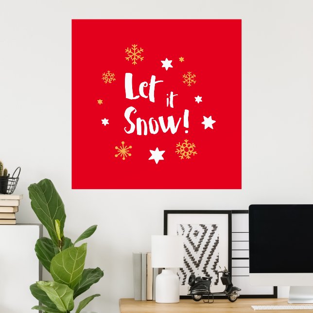 Póster "Deixe-o nevar!" Caligrafia Vermelho Natal (Escritório em casa)