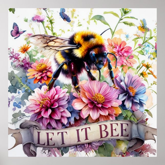 Poster Deixe que seja – Aquarela Abelha Floral de Primave (Frente)