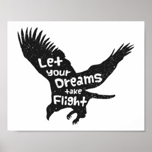 Póster Deixe Seus Sonhos Voarem Águia Preta Grunge