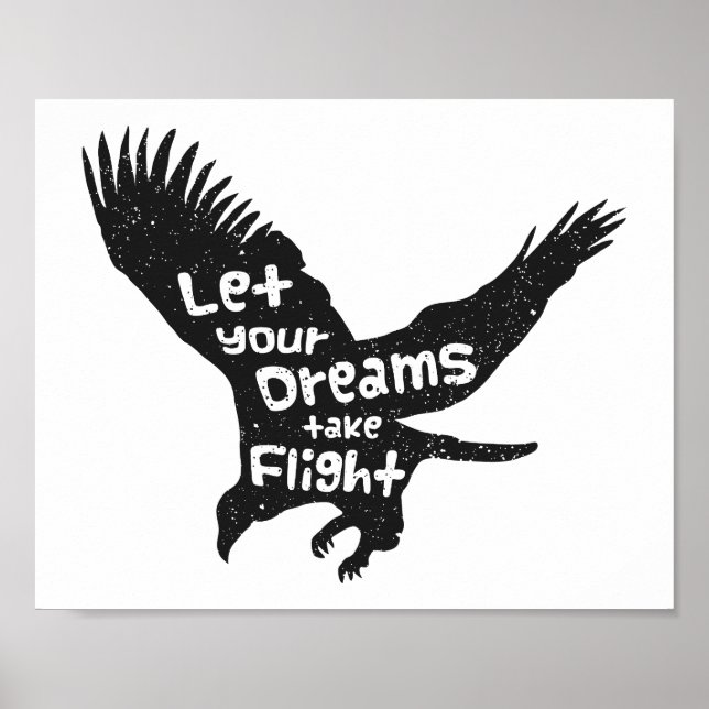 Póster Deixe Seus Sonhos Voarem Águia Preta Grunge (Frente)