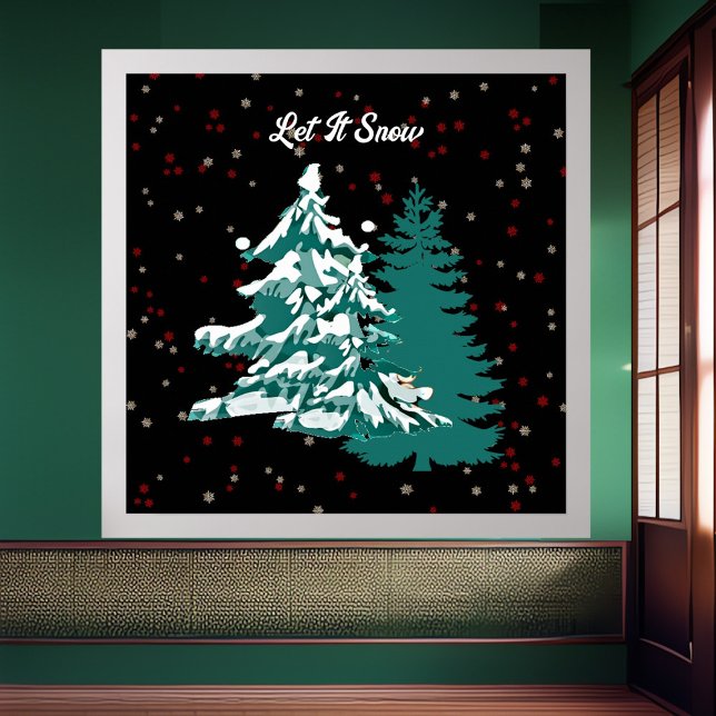 Poster Deixem-na nevar Aquarela inverno Madeira de Natal (Let it Snow Watercolor Winter Christmas Woodland Poster)