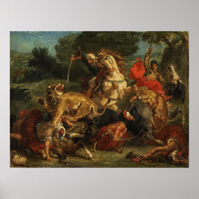 Poster Delacroix - Caça ao Leão 1855 (Frente)
