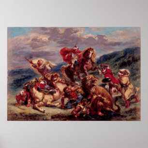 Poster Delacroix - Estudo Sobre a Caça ao Leão em St Gall