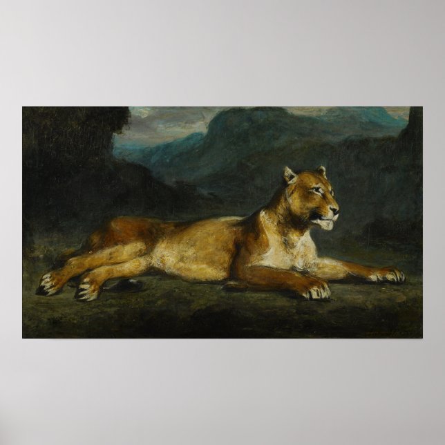 Poster Delacroix - Leoa Inclinada 1855 (Frente)