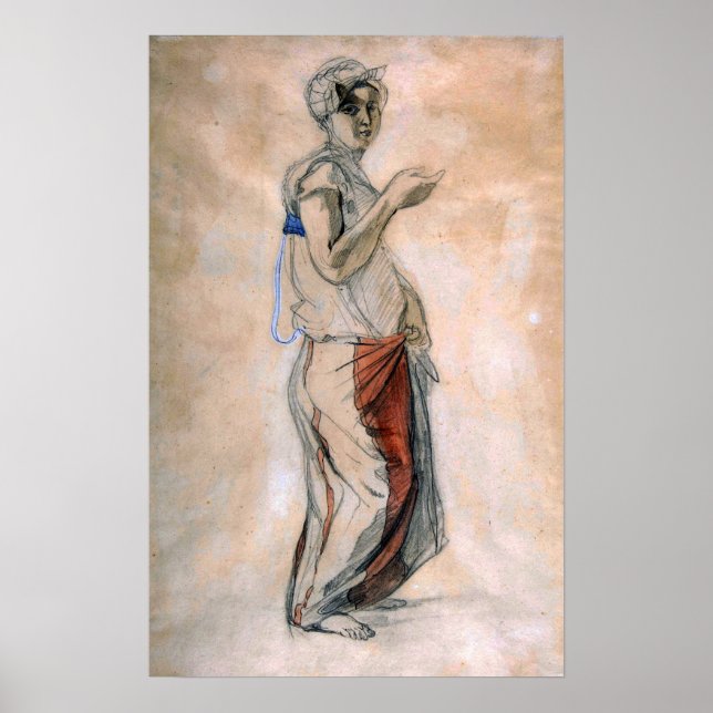 Poster Delacroix - Mulher de Pé com Traje Marroquino (Frente)