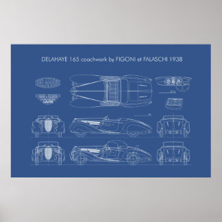 Poster Delahaye 165 Figoni et Falaschi Blueprint