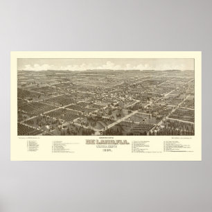 Poster DeLand, mapa panorâmico de FL - 1884
